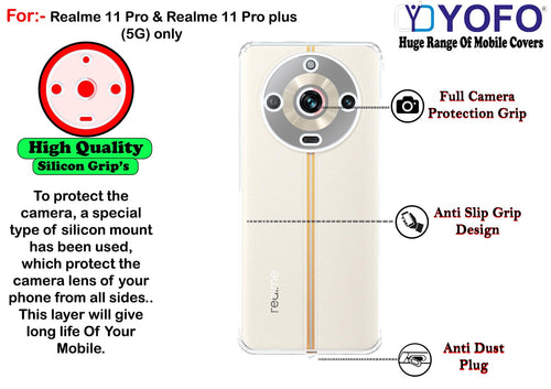 YOFO Back Cover for Realme 11 Pro / 11 Pro Plus (5G) (SlimFlexible|Silicone|Transparent|Camera Protection|DustPlug) (Copy)