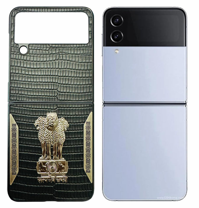 YOFO Premium Leather-Textured Back Cover for Samsung Galaxy Z FLIP 4 , Black with Metal Accents, Protective Case