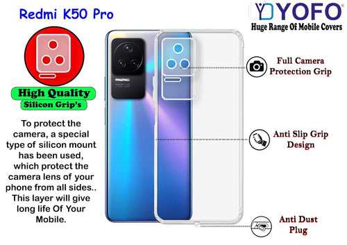 YOFO Back Cover for Mi Redmi K50 Pro (Flexible|Silicone|Transparent|Full Camera Protection|Dust Plug)