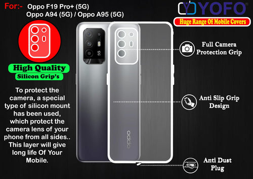 YOFO Back Cover for Oppo F19 Pro Plus (5G) / Oppo A94 (5G) / Oppo A95 (5G) (SlimFlexible|Silicone|Transparent|Camera Protection|DustPlug)
