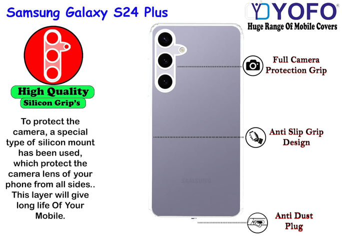 YOFO Back Cover for Samsung Galaxy S24 Plus (Flexible|Silicone|Transparent|Full Camera Protection|Dust Plug)