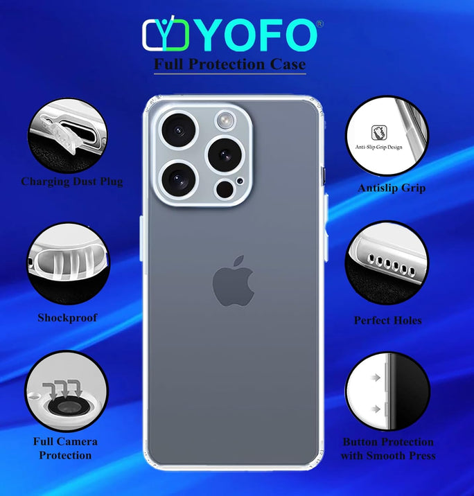 YOFO Back Cover for Apple iPhone 15 Pro (SlimFlexible|Silicone|Transparent|Camera Protection|DustPlug)