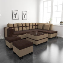 Sofa Set 8 Seater L Shape Sofa Set | 2 Ottoman, 6 Small Pillow with Coffee Table for Living Room Furniture