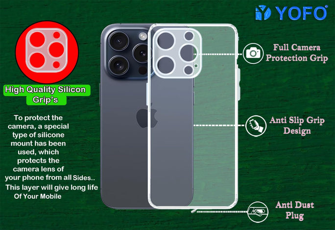 YOFO Back Cover for Apple iPhone 15 Pro Max (SlimFlexible|Silicone|Transparent|Camera Protection|DustPlug)