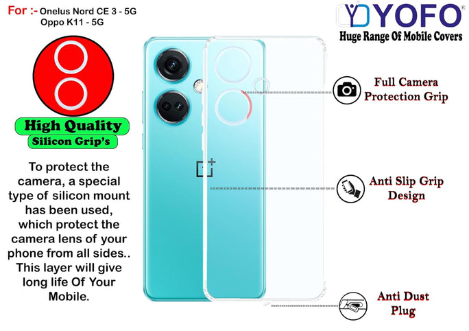 YOFO Back Cover for OnePlus Nord CE 3/Oppo K11-5G (SlimFlexible|Silicone|Transparent|Camera Protection|DustPlug)