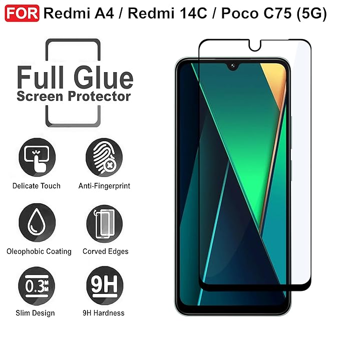 Edge to Edge Tempered glass for Redmi A4 / Redmi 14C/ Poco C75 5G