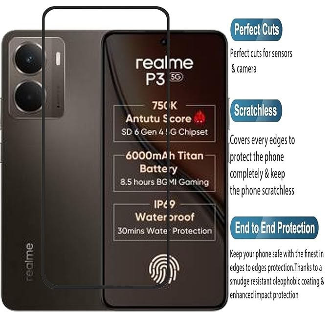 Edge to Edge Tempered Glass for Realme P3