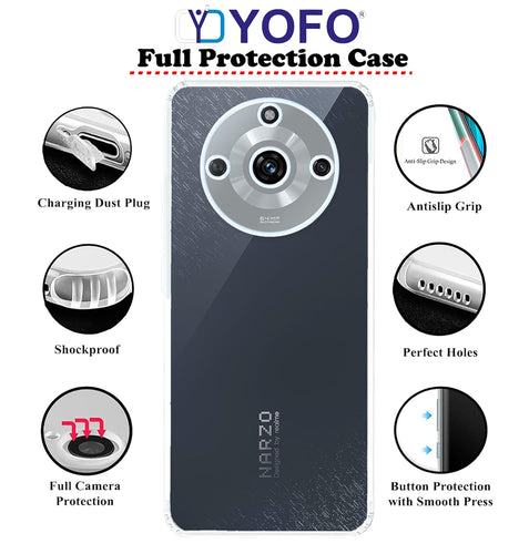 YOFO Back Cover for Realme 11 (5G)/Narzo 60 (5G) (SlimFlexible|Silicone|Transparent|Camera Protection|DustPlug)