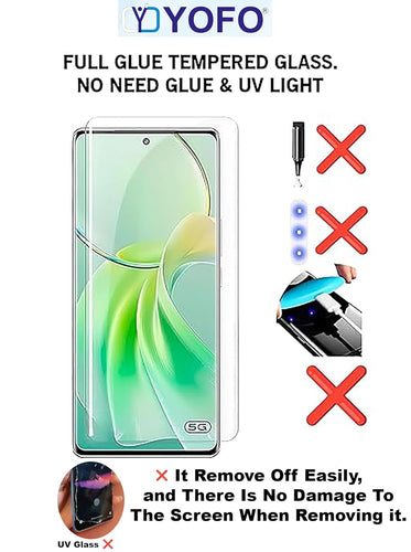 YOFO Premium HD+ Full Glue Tempered Glass For Vivo V40 / V40 Pro Full Glue Curved Glass 100% Fingerprint Working with self installation kit (NON UV GLASS)