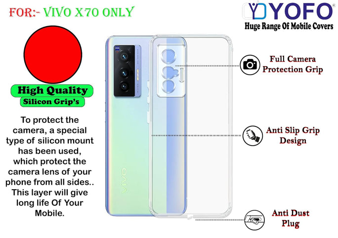 YOFO Back Cover for Vivo X70 (Flexible|Silicone|Transparent|Full Camera Protection|Dust Plug)