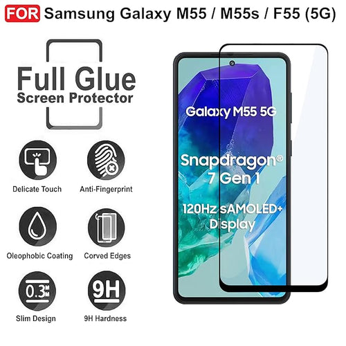 Edge to Edge Tempered Glass for Samsung F55,M55 5G ,F62, M62,M51,M52 5G,M53 5G