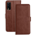 YOFO Vivo Y20G Flip Cover | PU Leather Finish | 360 Protection | Wallet & Stand | Strong Magnetic Flip Case for Vivo Y20G (Brown)