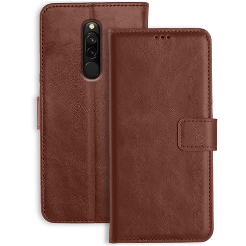 YOFO Redmi 8 Flip Back Cover Case | Inbuilt Stand & Pockets | Magnetic Shockproof Leather Wallet Style Flip Case for Redmi 8