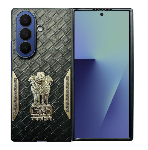 YOFO Premium Leather-Textured Back Cover for Samsung Galaxy Z Fold 6, Black with Metal Accents, Protective Phone Case