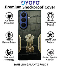 YOFO Premium Leather-Textured Back Cover for Samsung Galaxy Z Fold 6, Black with Metal Accents, Protective Phone Case