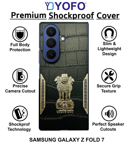 YOFO Premium Leather-Textured Back Cover for Samsung Galaxy Z Fold 7, Black with Metal Accents, Protective Case