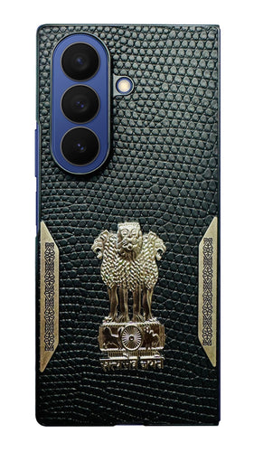 YOFO Premium Leather-Textured Back Cover for Samsung Galaxy Z Fold 7, Black with Metal Accents, Protective Case