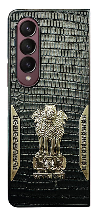 YOFO Premium Back Cover for Samsung Galaxy Z Fold Series, Textured Black with Decorative Metal Accents (Style 1, Samsung Galaxy Z Fold3)