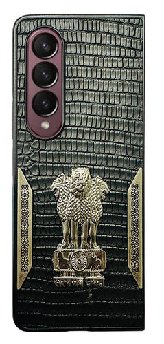 YOFO Premium Leather-Textured Back Cover for Samsung Galaxy Z Fold 4 , Black with Metal Accents