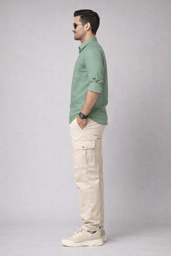 Men’s Solid Light Green Shirt | Cotton Blend | Regular Fit | Full Sleeves