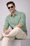 Men’s Solid Light Green Shirt | Cotton Blend | Regular Fit | Full Sleeves