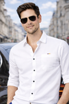 Men’s Solid White Shirt | Cotton Blend | Regular Fit | Full Sleeves