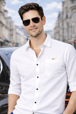 Men’s Solid White Shirt | Cotton Blend | Regular Fit | Full Sleeves