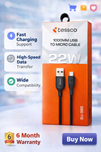 Fast Charging Micro USB Cable  | 1000mm Extra Tough Data Transfer Cord for Android Smartphones & Tablets (1 Pc)