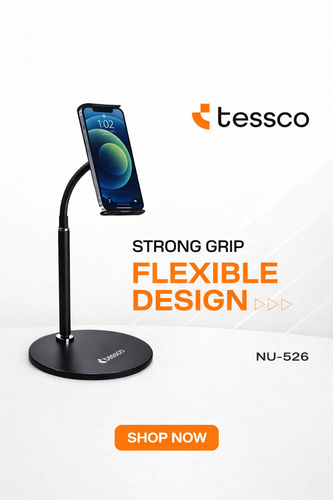 Flexible Mobile Stand NU-526 | Adjustable Gooseneck Phone Holder | Heavy Base Desktop Mobile Stand | Strong Grip Universal Phone Stand