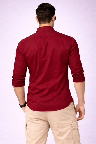 Men’s Solid Maroon Shirt | Cotton Blend | Regular Fit | Full Sleeves