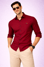 Men’s Solid Maroon Shirt | Cotton Blend | Regular Fit | Full Sleeves