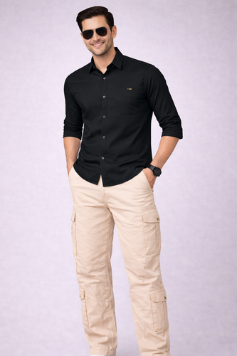 Men’s Solid Black Classic Shirt | Cotton Blend | Regular Fit | Full Sleeves