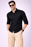 Men’s Solid Black Classic Shirt | Cotton Blend | Regular Fit | Full Sleeves