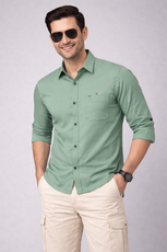 Men’s Solid Light Green Shirt | Cotton Blend | Regular Fit | Full Sleeves