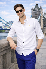 Men’s Solid White Shirt | Cotton Blend | Regular Fit | Full Sleeves