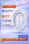 Fast Charging Micro USB Cable  | 1000mm Extra Tough Data Transfer Cord for Android Smartphones & Tablets (1 Pc)
