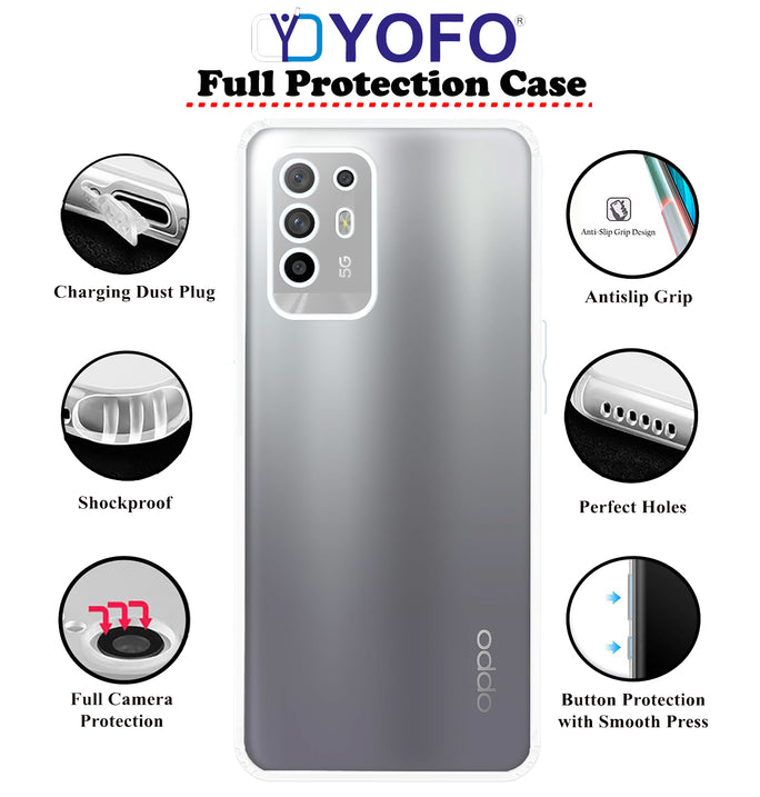 YOFO Back Cover for Oppo F19 Pro Plus (5G) / Oppo A94 (5G) / Oppo A95 (5G) (SlimFlexible|Silicone|Transparent|Camera Protection|DustPlug)