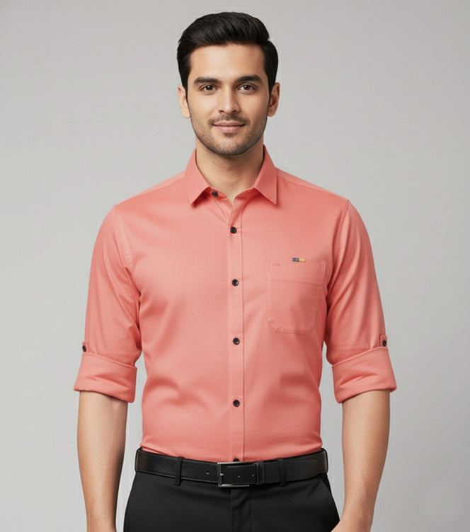 Men’s Solid Blush Pink Shirt | Cotton Blend | Regular Fit | Full Sleeves