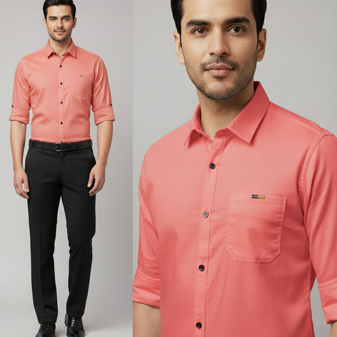 Men’s Solid Blush Pink Shirt | Cotton Blend | Regular Fit | Full Sleeves