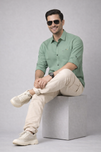 Men’s Solid Light Green Shirt | Cotton Blend | Regular Fit | Full Sleeves