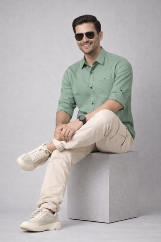 Men’s Solid Light Green Shirt | Cotton Blend | Regular Fit | Full Sleeves