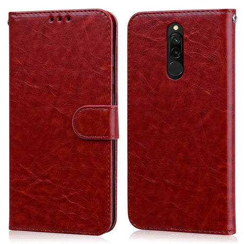 YOFO Redmi 8 Flip Back Cover Case | Inbuilt Stand & Pockets | Magnetic Shockproof Leather Wallet Style Flip Case for Redmi 8