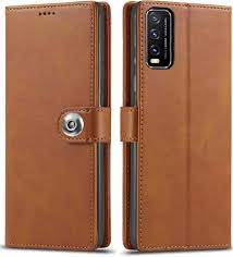 YOFO Vivo Y20G Flip Cover | PU Leather Finish | 360 Protection | Wallet & Stand | Strong Magnetic Flip Case for Vivo Y20G (Brown)