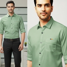 Men’s Solid Light Green Shirt | Cotton Blend | Regular Fit | Full Sleeves