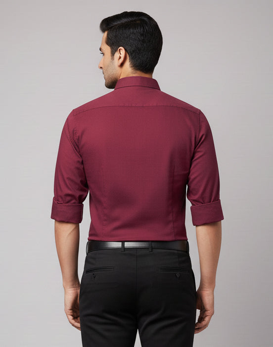 Men’s Solid Maroon Shirt | Cotton Blend | Regular Fit | Full Sleeves