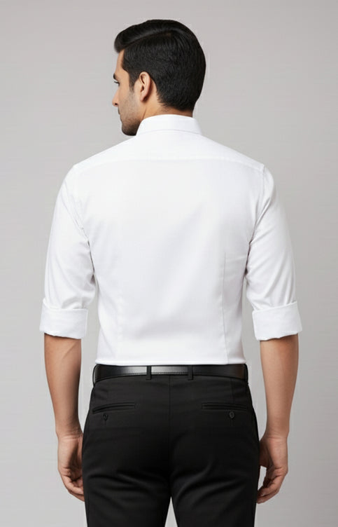 Men’s Solid White Shirt | Cotton Blend | Regular Fit | Full Sleeves