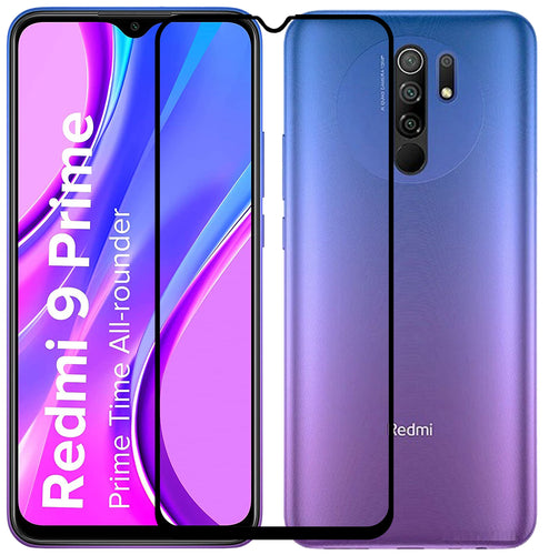YOFO HD D+ Edge to Edge Full Screen Coverage Tempered Glass for Redmi 9 Prime - Full Glue Gorilla Glass (Black)