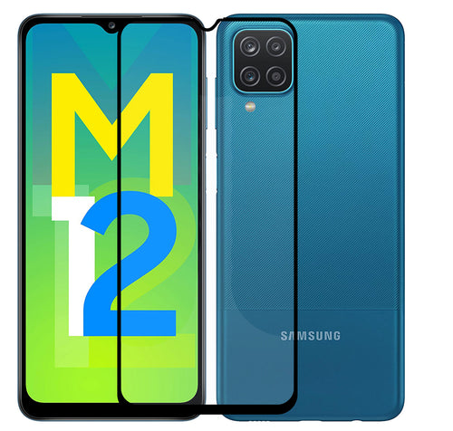 YOFO HD D+ Edge to Edge Full Screen Coverage Tempered Glass for Samsung Galaxy M12 - Full Glue Gorilla Glass (Black)