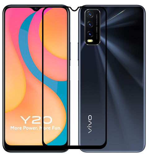YOFO HD D+ Edge to Edge Full Screen Coverage Tempered Glass for Vivo Y20 / Y20i - Full Glue Gorilla Glass (Black)
