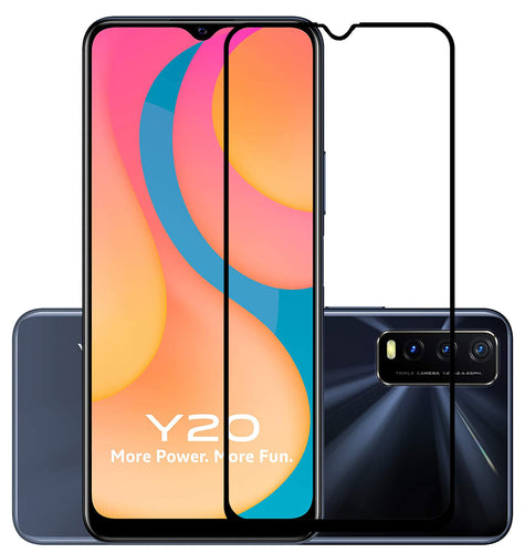 YOFO HD D+ Edge to Edge Full Screen Coverage Tempered Glass for Vivo Y20 / Y20i - Full Glue Gorilla Glass (Black)